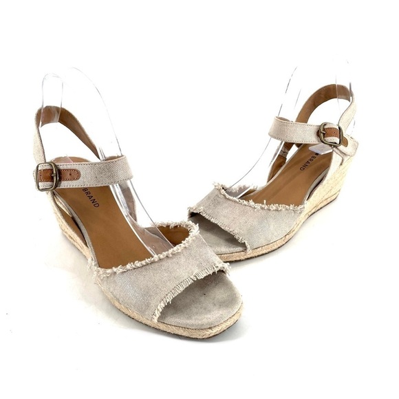 Lucky Brand Mindra Canvas Espadrille Platform Wedge Sandals - Picture 1 of 5